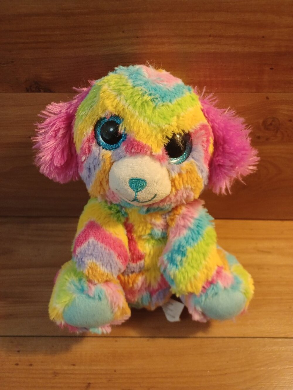 Walmart Rainbow Puppy Dog Ears Blue Sparkle Big Eyes Striped Plush